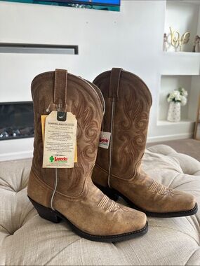 Laredo Tan Embroidered Suede Western Boots